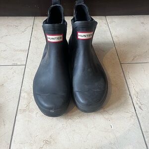 Hunter Black Chelsea Rain Boots with Logo Tab